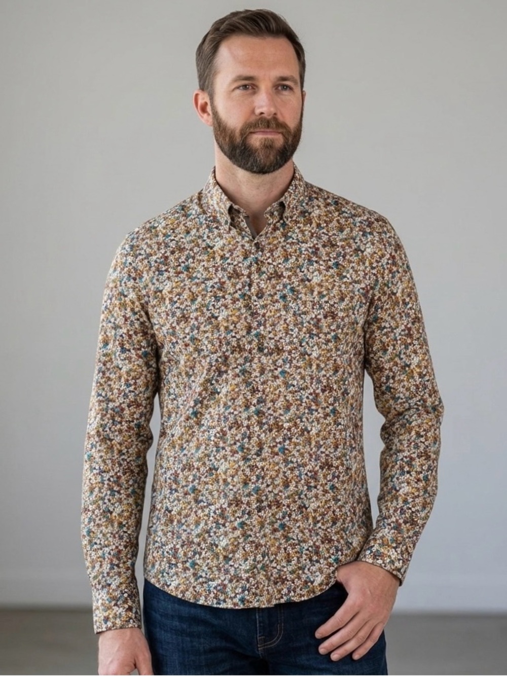 Paisley & Gray Slim Fit Ditsy Floral Button Down Shirt Mens Size Medium